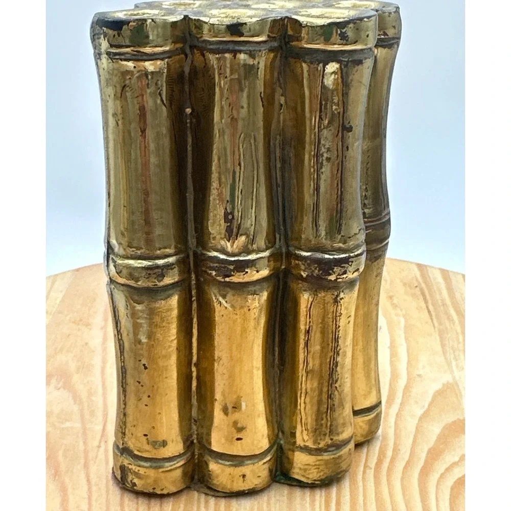 Hollywood Regency Mid-Century Brass Bamboo flower vase Brush Pot  objet d'art